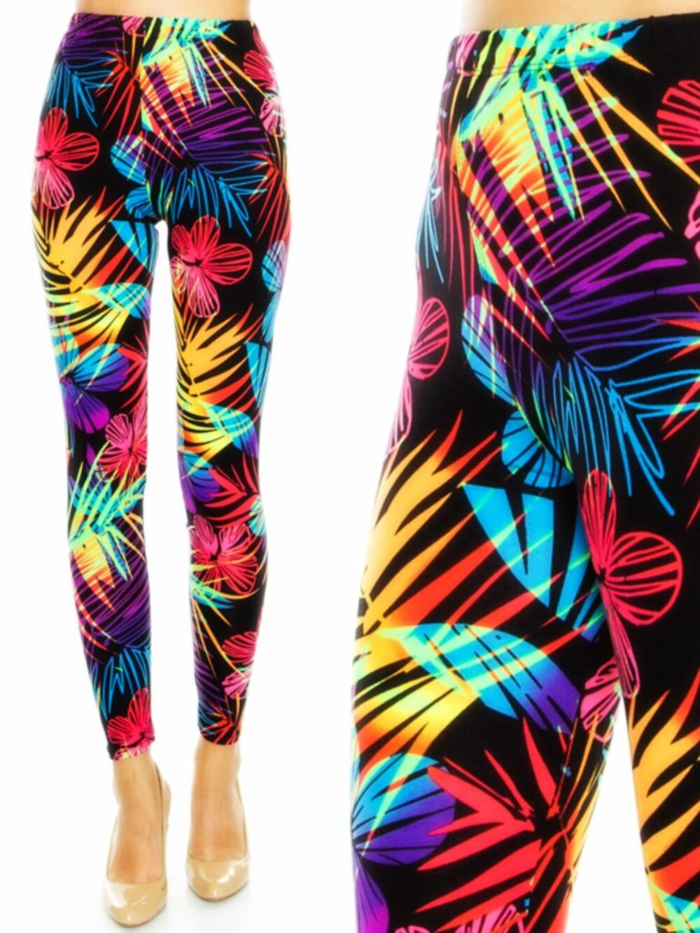 Bright Neon Abstract Floral Soft Leggings OS